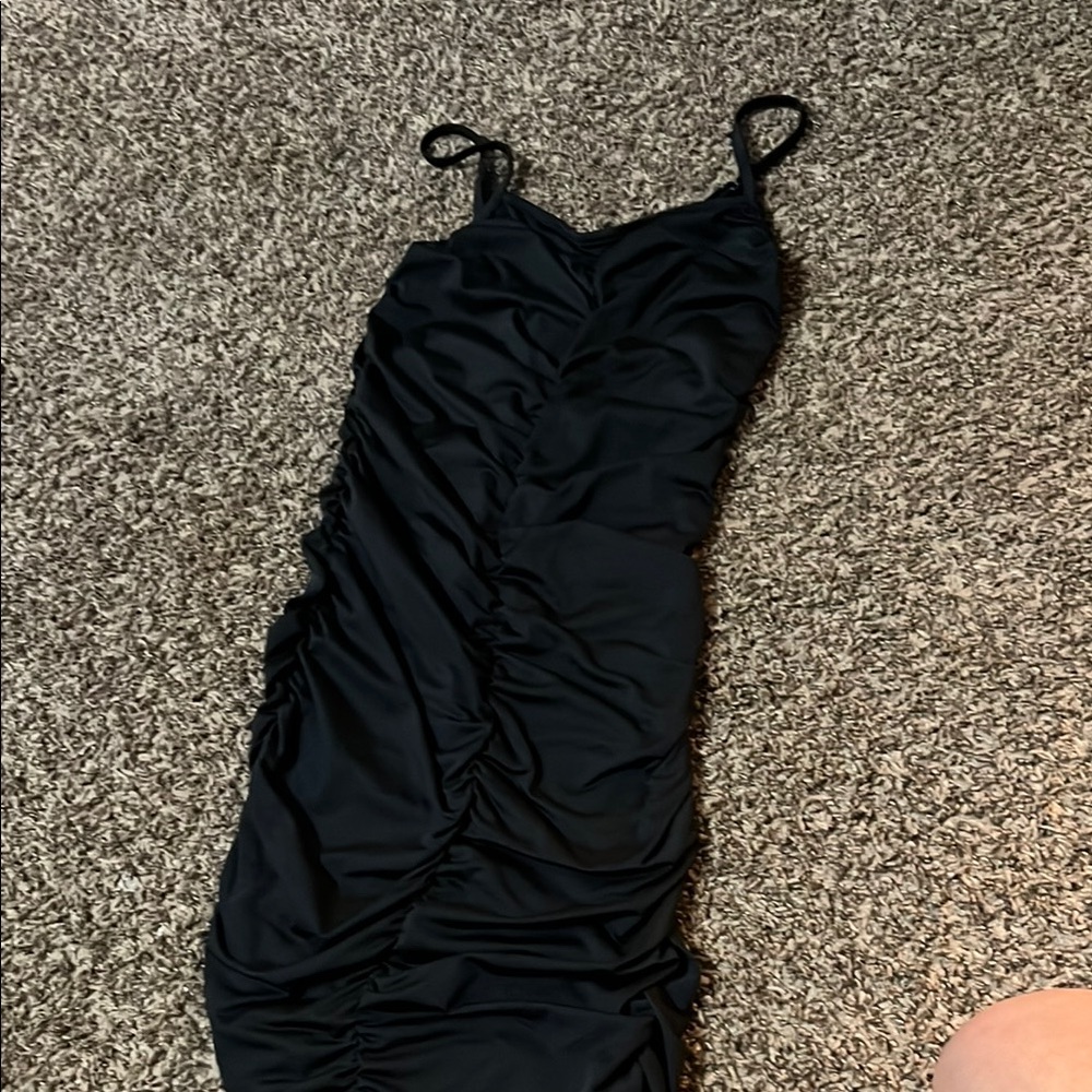 SHEIN Black Ruched Mini Dress